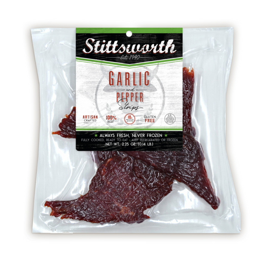 Fresh Garlic & Pepper Beef Jerky Strips - A Delicious, Healthy Snack