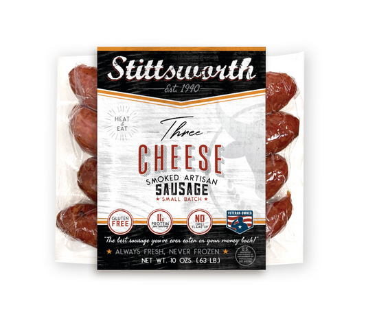 Stittsworth Smoked Three Cheese Bratwurst - the ultimate indulgence for your taste buds!