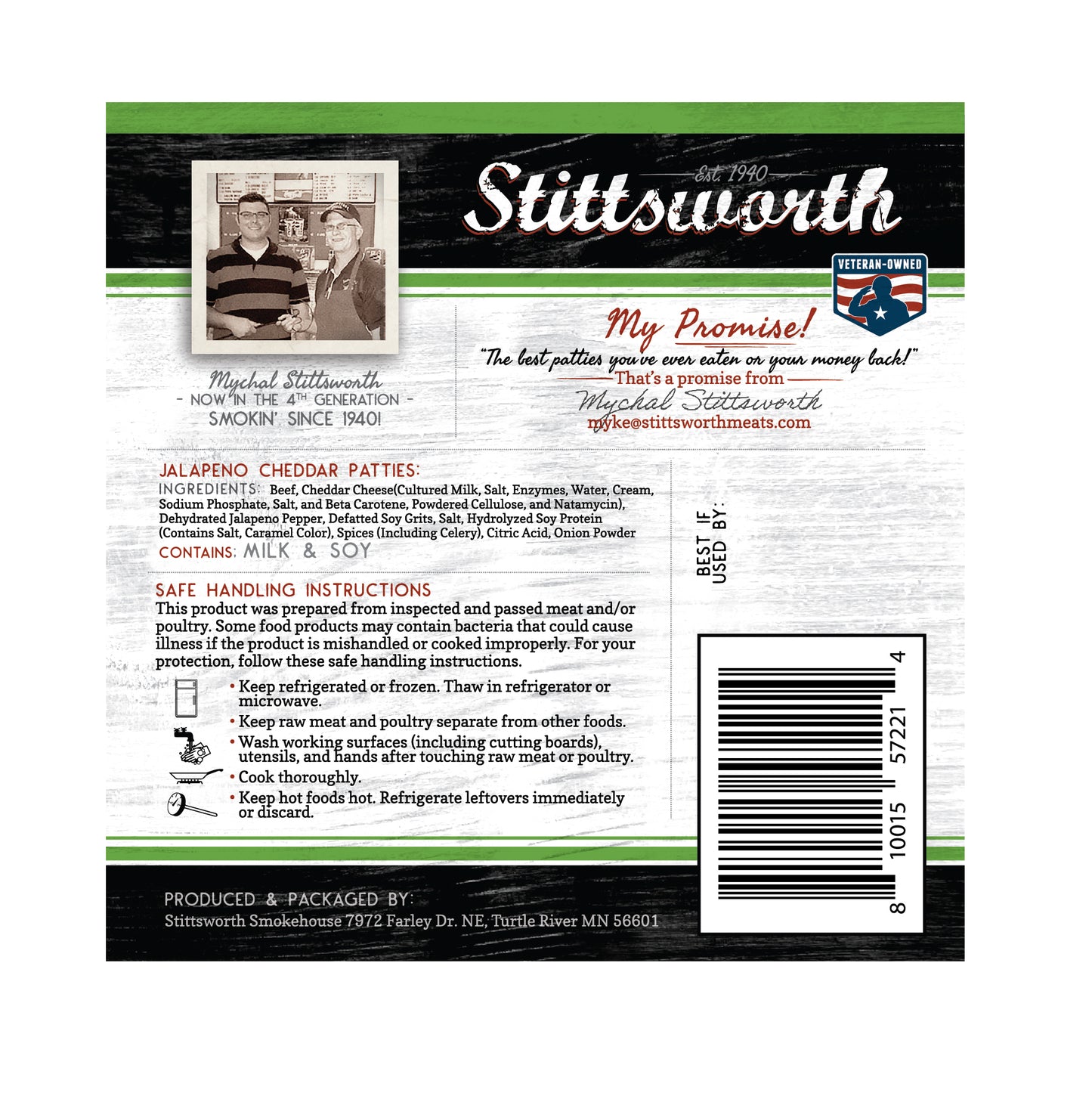 Stittsworth Meats 1/3lb Jalapeno & Cheddar Ground Beef Patties - ( 2 PACK ) Minnesota Grown - Ground from whole muscle meat