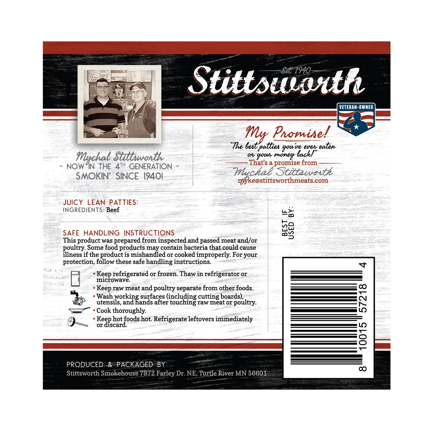 Stittsworth Meats 1/3lb Plain Lean Ground Beef Patties - ( 2 PACK ) - Minnesota Grown - Ground from whole muscle meat