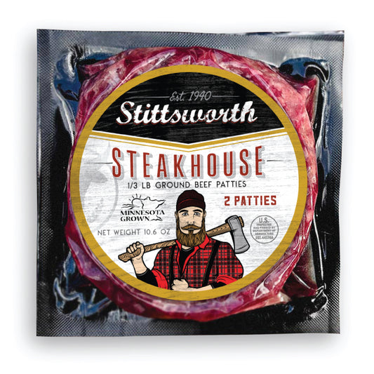 Stittsworth Meats 1/3lb Steakhouse Ground Beef Patties - ( 2 PACK ) - Minnesota Grown - Ground from whole muscle meat