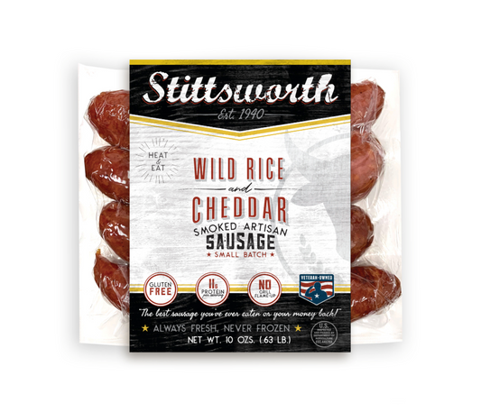 Wild Rice and Cheddar Brat - a tantalizing fusion of Minnesota's finest ingredients and a unique meat blend that will leave you craving more!
